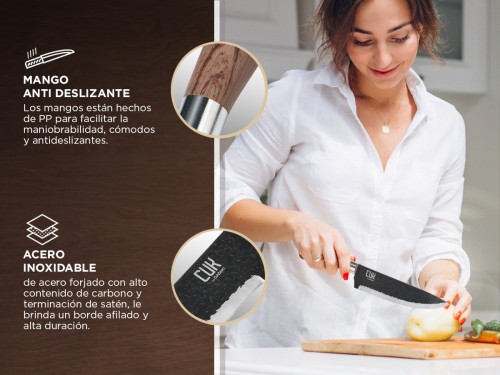 Set Gadnic x4 Cuchillos de Cocina Con Mango Antideslizante + Pelador +