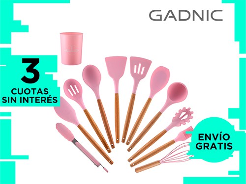 Set x12 Kit Utensilios De Cocina Gadnic KCOCI002 Mango Madera Punta Si