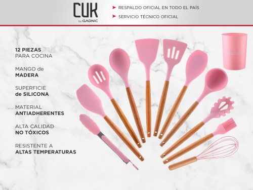 Set x12 Kit Utensilios De Cocina Gadnic KCOCI002 Mango Madera Punta Si