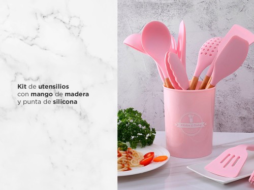 Set x12 Kit Utensilios De Cocina Gadnic KCOCI002 Mango Madera Punta Si