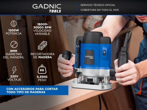 Cortadora de Enrutador Eléctrico Gadnic ROUT1200 Carpintería Madera