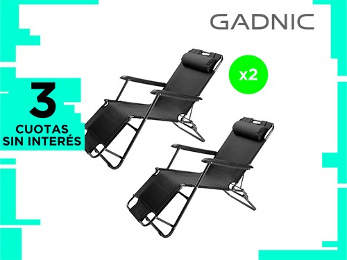 Kit x2 Reposeras Plegables Gadnic Grandes Con Apoya Cabeza