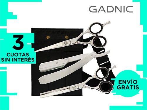 Set Tijeras Profesionales Gadnic Microdentada Pulir Navaja