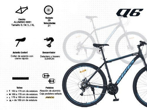 Bicicleta MTB R29 Aluminio 21v Freno Disco Q6 Plus Overtech 30 cuotas