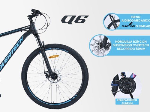 Bicicleta MTB R29 Aluminio 21v Freno Disco Q6 Plus Overtech 30 cuotas