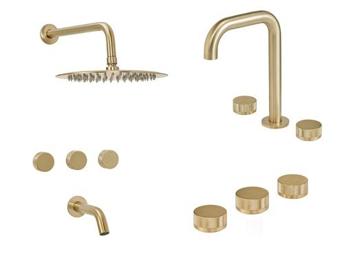 Grifería Baño Completo Fabric Gold Peirano: Lavatorio, Bidet y Ducha