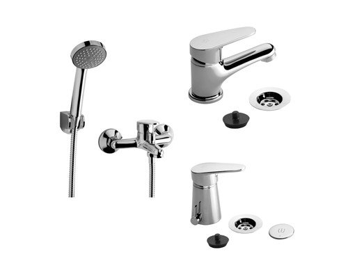 Grifería Baño Completo Compacta Fv: Lavatorio + Bidet + Ducha exterior