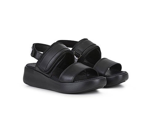 Sandalia de Mujer VIAMO Dash Negro Cuero Velcro Cómoda Plataforma