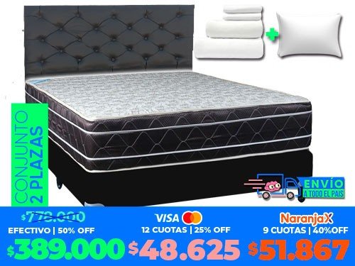 Colchón 2plazas Maxiking+Sommier +Respaldo Capitoné+ sábanas+almohadas