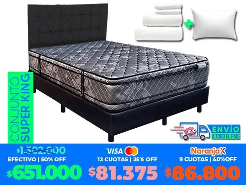 Colchón SuperKing Deseo +Sommier + Respaldo Costura+ sábanas+almohadas