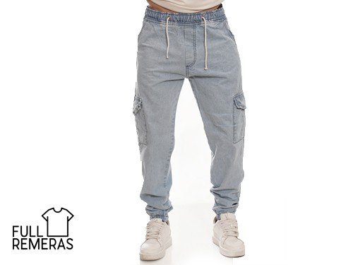 Jogger cargo jean celeste