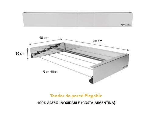 Tender TENFLEX Plegable de pared-80x40 cm-Acero Inoxidable Costa Arg