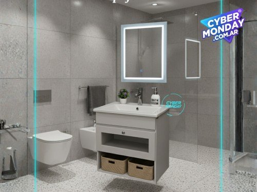 Vanitory 50cm Flotante Laqueado + Griferia + Espejo Led