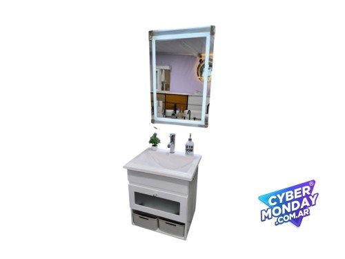 Vanitory 50cm Flotante Laqueado + Griferia + Espejo Led