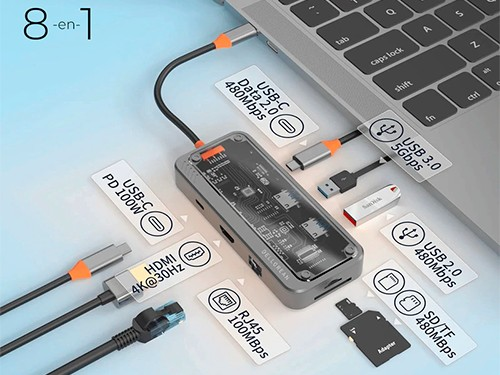 Adaptador Usb C Ah8x Hub Dellorean Notebook Hdmi 4k Lan