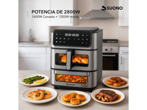 Horno Doble Eléctrico Pizzero Suono Airfryer Digital Vertical 13L