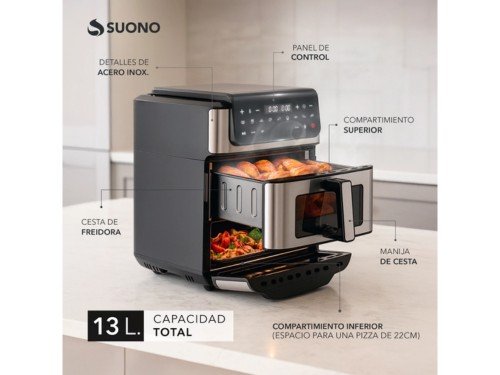 Horno Doble Eléctrico Pizzero Suono Airfryer Digital Vertical 13L