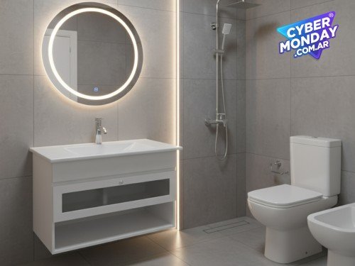 Vanitory Flotante 80cm + Grifería + Espejo Touch 70cm