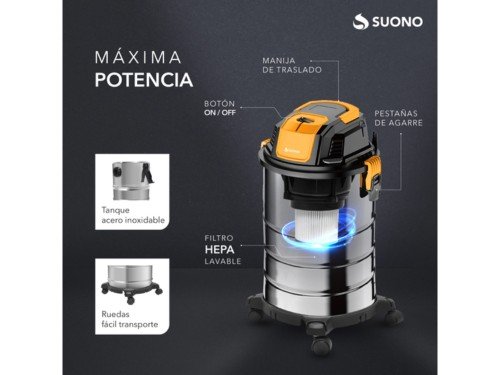 Aspiradora De Tacho Sólidos y Líquidos 25L 1300w Sin Bolsa Suono