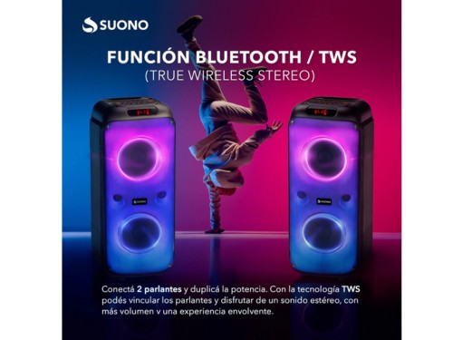 Parlante Bluetooth Suono con Doble Woofer 6.5” + Luces LED