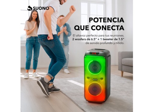 Parlante Bluetooth Suono con Doble Woofer 6.5” + Luces LED