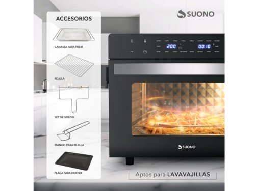 Horno Eléctrico AirFryer 45 Lts 1800W Multifunción Suono Doble Vidrio