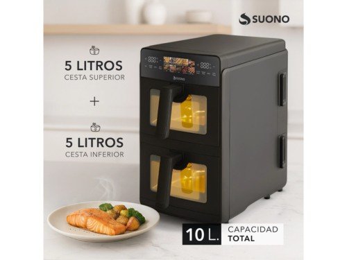 Freidora de Aire Vertical Doble Canasto 10L AirFryer Suono