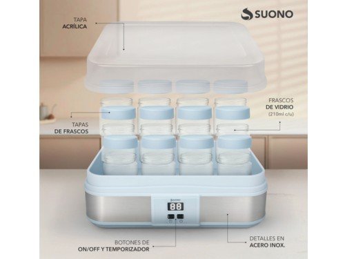 Yogurtera Digital con 12 Vasos de Vidrio y Timer Programable Suono