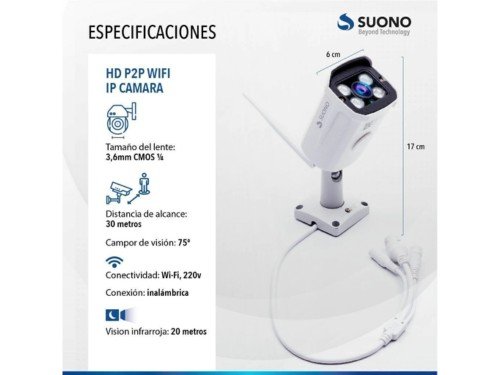 Cámara de Seguridad IP Wifi Visión Infrarroja para Exterior Suono