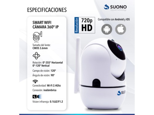 Cámara de Seguridad IP Wifi Visión Infrarroja Motorizada 360° HD Suono