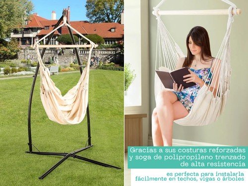 Hamaca Paraguaya Silla Colgante Jardin Camping Soporte Reforzada
