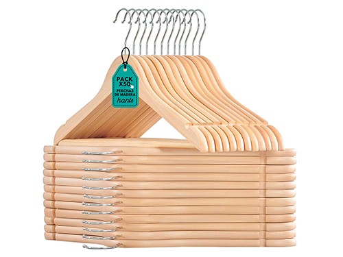 50 Perchas De Madera Lustrada Barnizada 44 Cm Pack 1º Calidad Mayor
