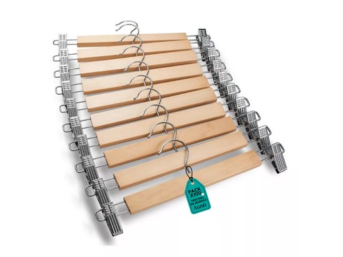 Pack X100 Percha 34cm Por Mayor De Madera Con Ganchos Broches