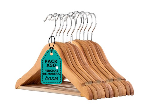 Pack Perchas De Madera Lustrada Infantil X50 Niños Y Bebes