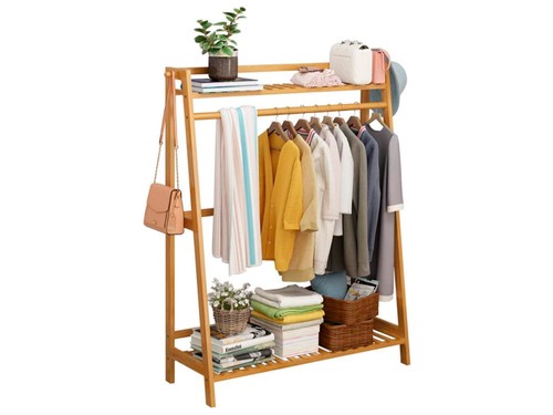 Perchero Madera Bambu Hants Natural Doble Estante Zapatero