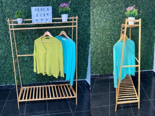 Perchero Madera Bambu Hants Natural Doble Estante Zapatero