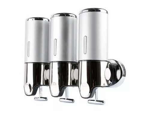 Dispenser Triple De Pared Plateado Para Jabón Shampoo Crema