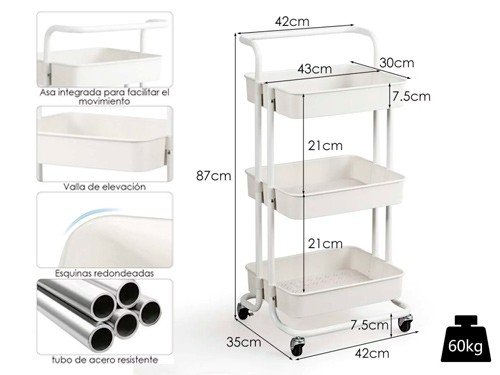 Carrito Organizador Con Ruedas Y Estantes Carro Multiuso