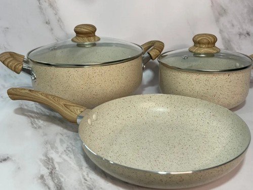 Set Ollas Fary Home Bateria Cocina 5 Piezas Antiadherentes Crema