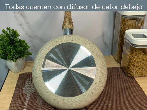 Set Ollas Fary Home Bateria Cocina 5 Piezas Antiadherentes Crema