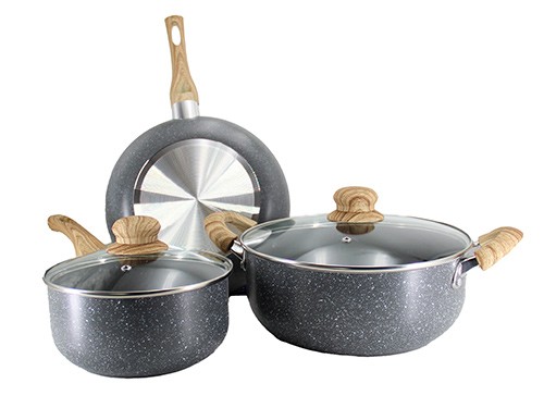 Batería De Ollas Juego Cocina Tapa Antiadherente 5 Piezas Granito