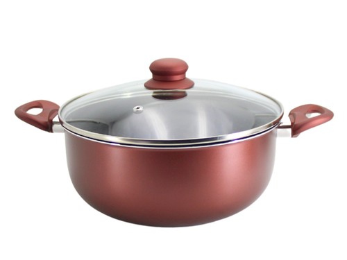 Olla Cacerola 26 Cm Aluminio Antiadherente Con Tapa Vidrio