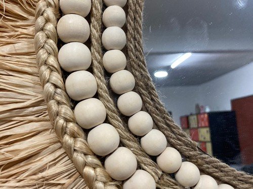 Espejo Fibras Naturales Ratan Vintage Estilo Boho Beige
