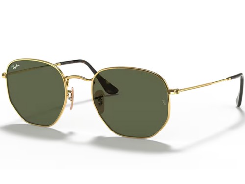 Anteojos Lentes De Sol Ray Ban Hexagonal 3548 001 54 Dorado Verde