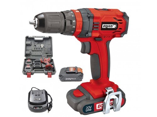 Taladro Atornillador Percutor 20v Inalámbrico 2 baterías y Carg. Equus