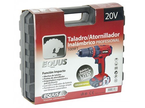 Taladro Atornillador Percutor 20v Inalámbrico 2 baterías y Carg. Equus
