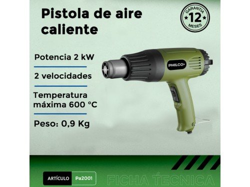 Pistola De Calor mod PA2001 2000w 600 Grados Selectora De Calor Philco