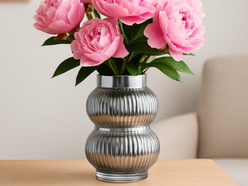 Florero De Vidrio Jarron Metalizado Centro Mesa 25 Cm Deco