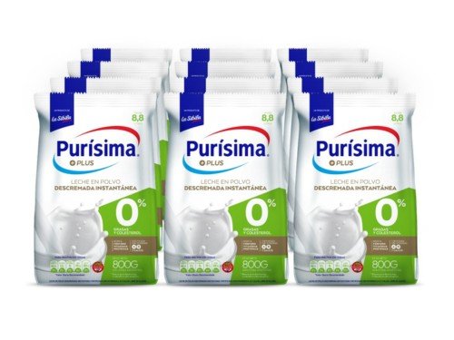 Leche en polvo Purisima Descremada 800g Pack x12 + ENVÍO GRATÍS