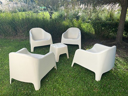 Set 4 Sillones Skarpo + Mesa Sunset Blanco
